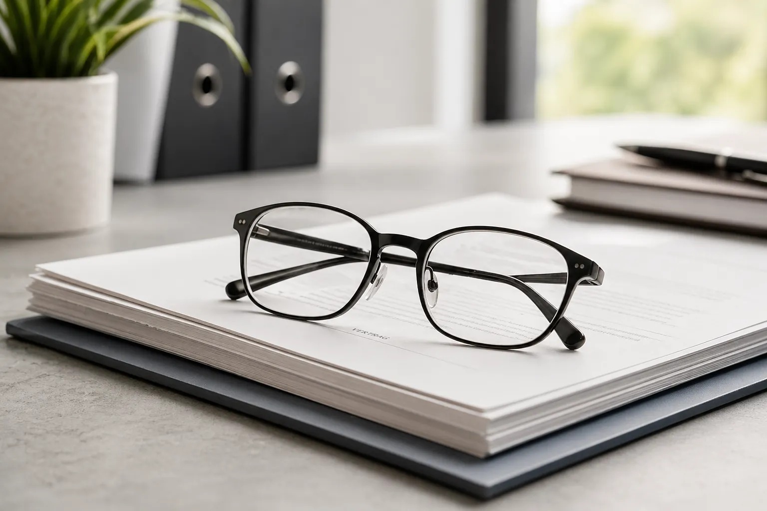 Arbeitszeugnis mit Brille auf Schreibtisch